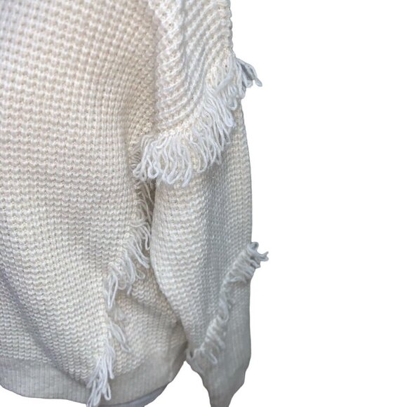 MICHAEL Michael Kors Women's M Medium Chunky Knit Sweater Fringed Textured Beige - Picture 3 of 7